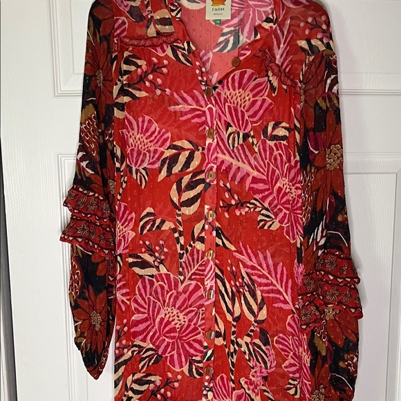 Farm Rio Anthropologie Mixed Floral Tiered Chiffon Maxi Dress Size Extra Small - Picture 5 of 9